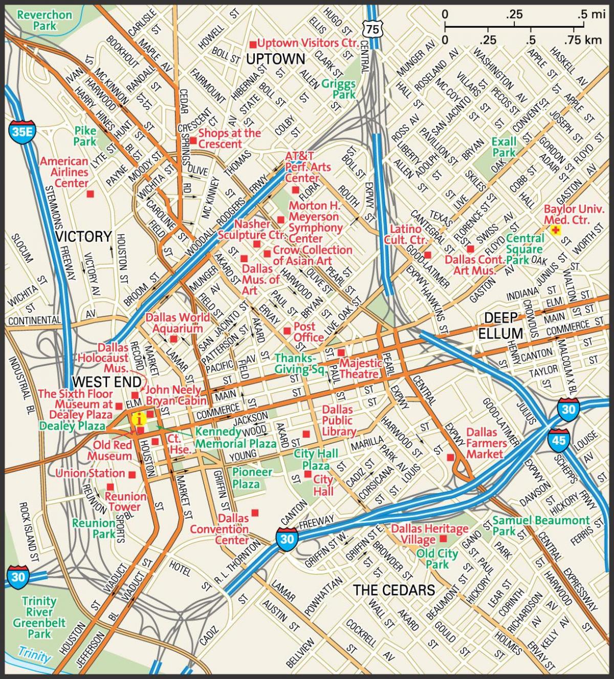 bản đồ của đường phố trung tâm Dallas