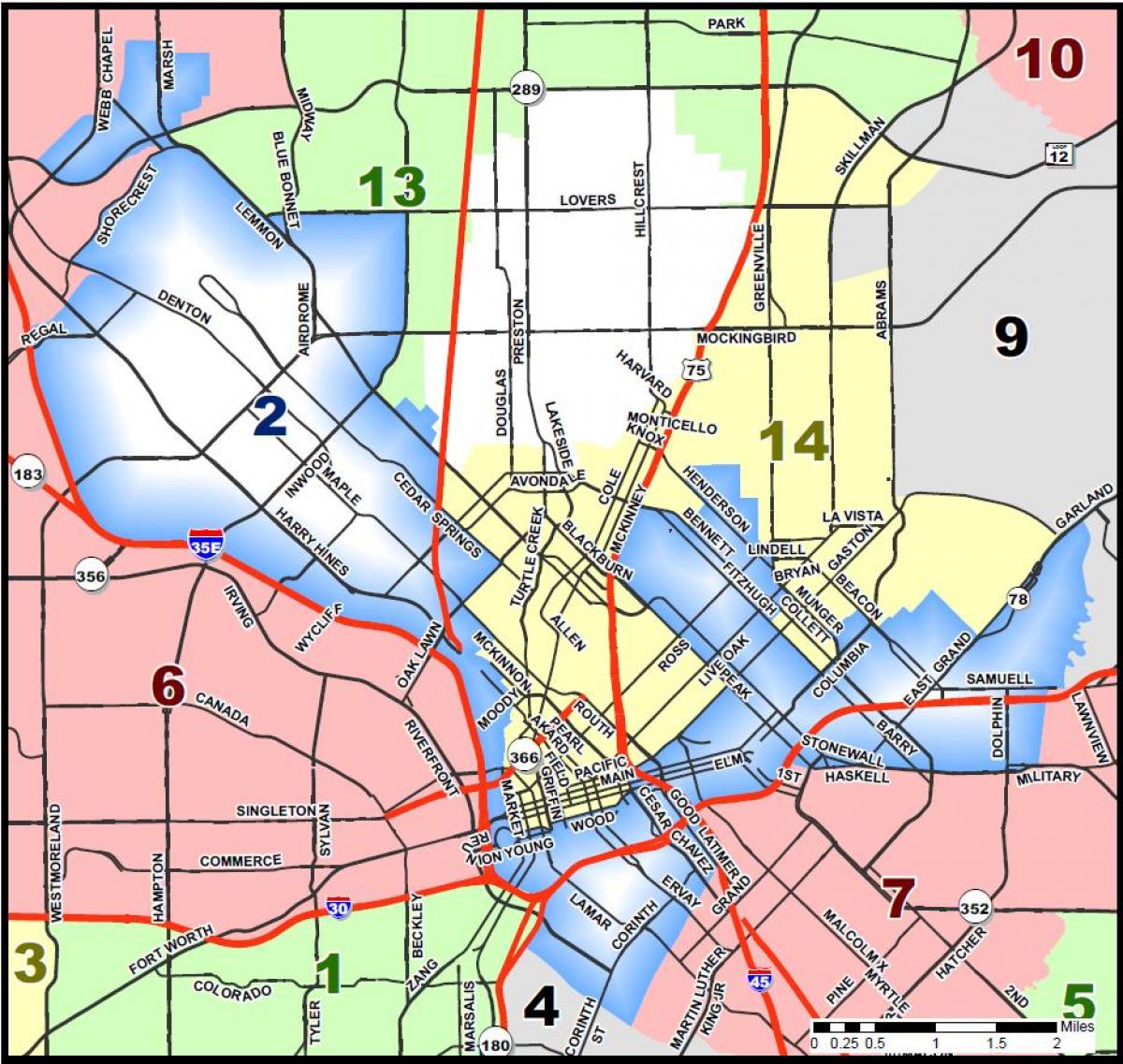 Dallas hội đồng thành phố, bản đồ quận