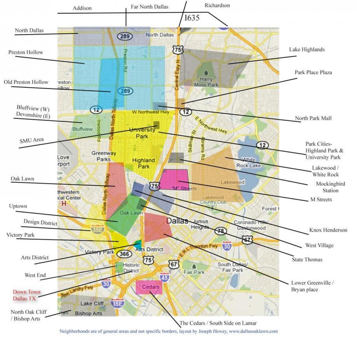 bản đồ của Dallas khu phố
